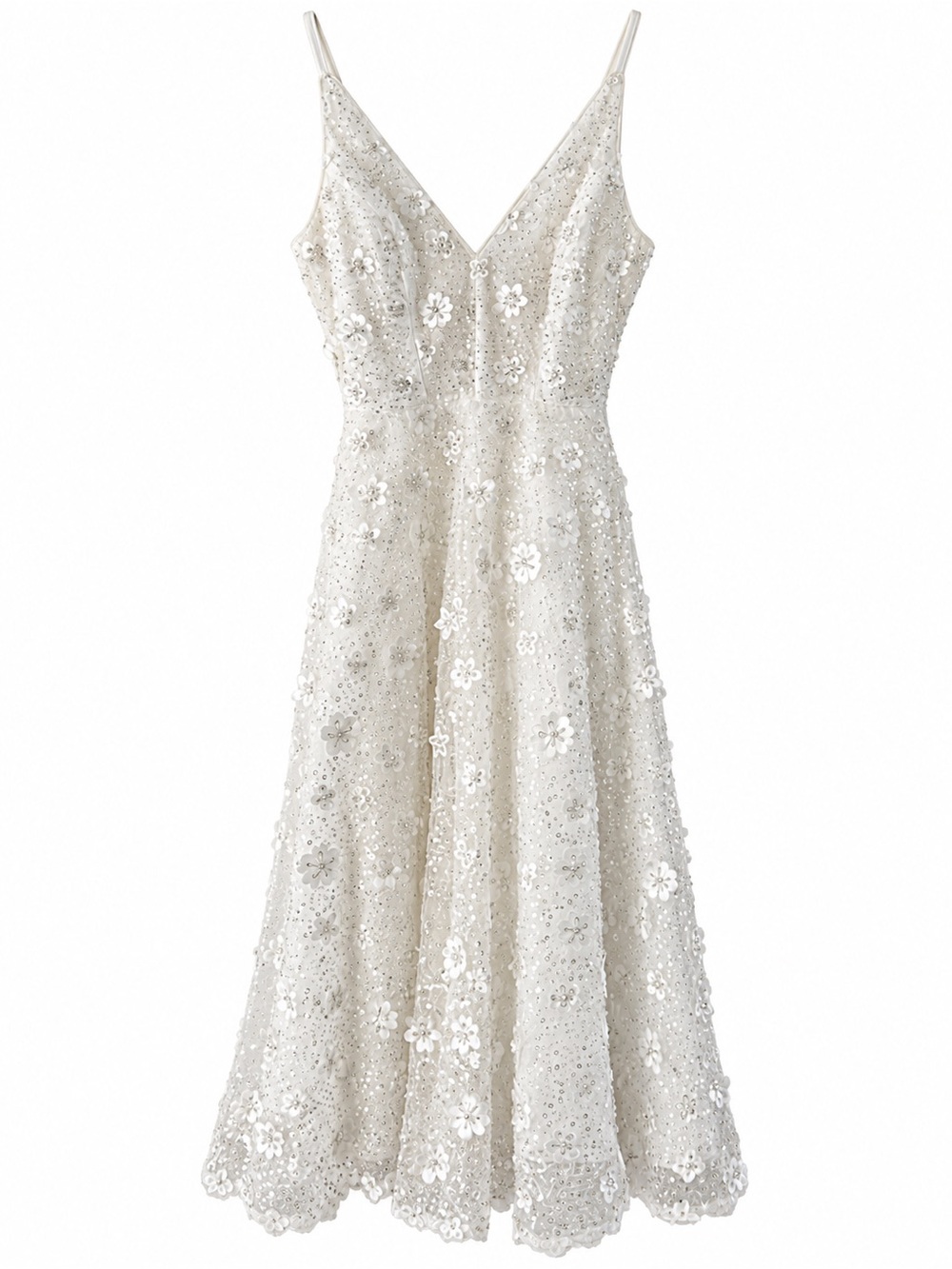 Dress the Population White Sequin Floral Midi Dress